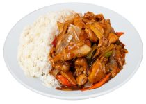 F2. Smažené kuřecí maso v sojové omáčce s rýží - 129 Kč